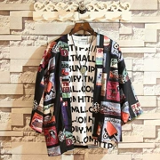 Áo khoác Nhật Bản bảy điểm tay áo kimono năm điểm tay áo sơ mi nam cardigan mẫu đôi lỏng lẻo phần tay áo sơ mi áo choàng