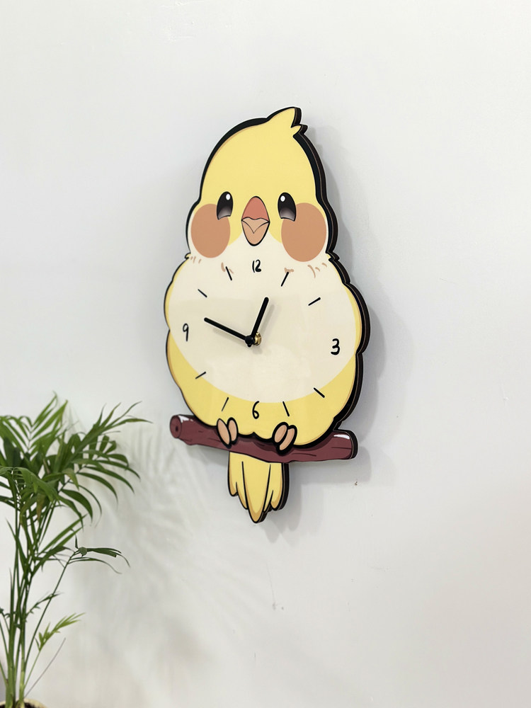 Мультяшные милые качающиеся настенные часы с попугаем для домашнего декора гостиной, креативные бесшумные часы без сверления
