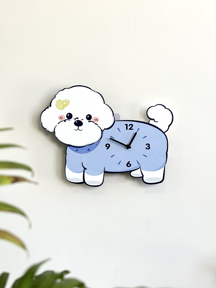 Оригинальные настенные часы с виляющим хвостом в виде бишон фризе, креативные декоративные бесшумные часы с милой собачкой