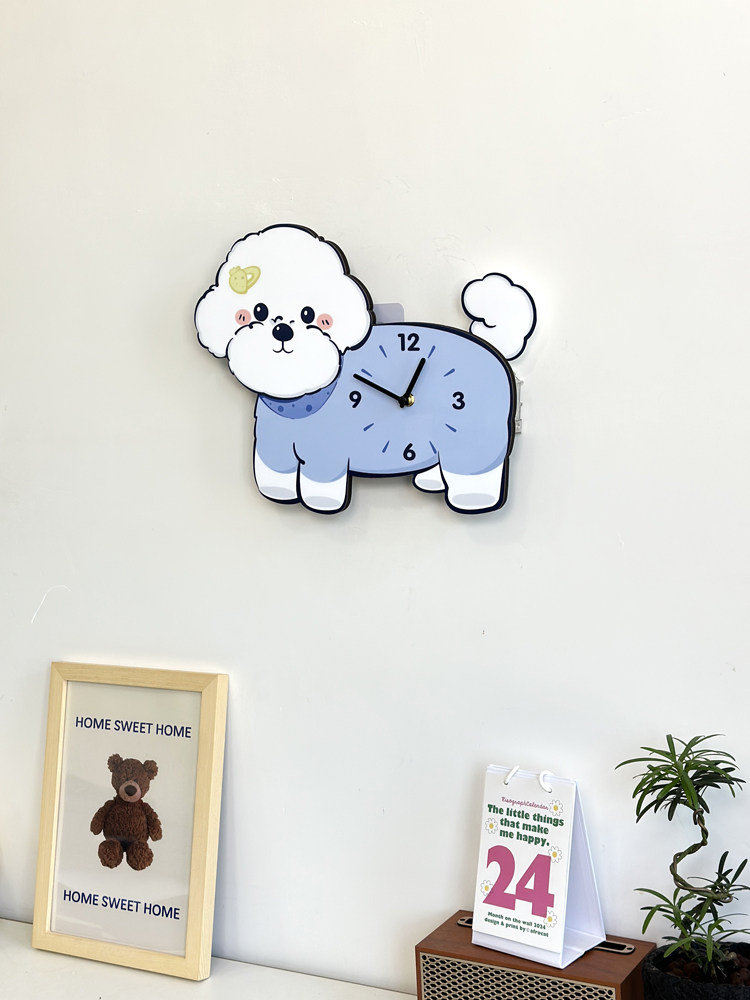 Оригинальные настенные часы с виляющим хвостом в виде бишон фризе, креативные декоративные бесшумные часы с милой собачкой