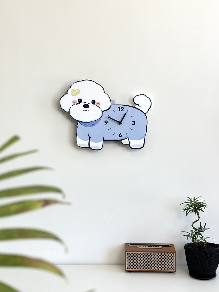 Оригинальные настенные часы с виляющим хвостом в виде бишон фризе, креативные декоративные бесшумные часы с милой собачкой