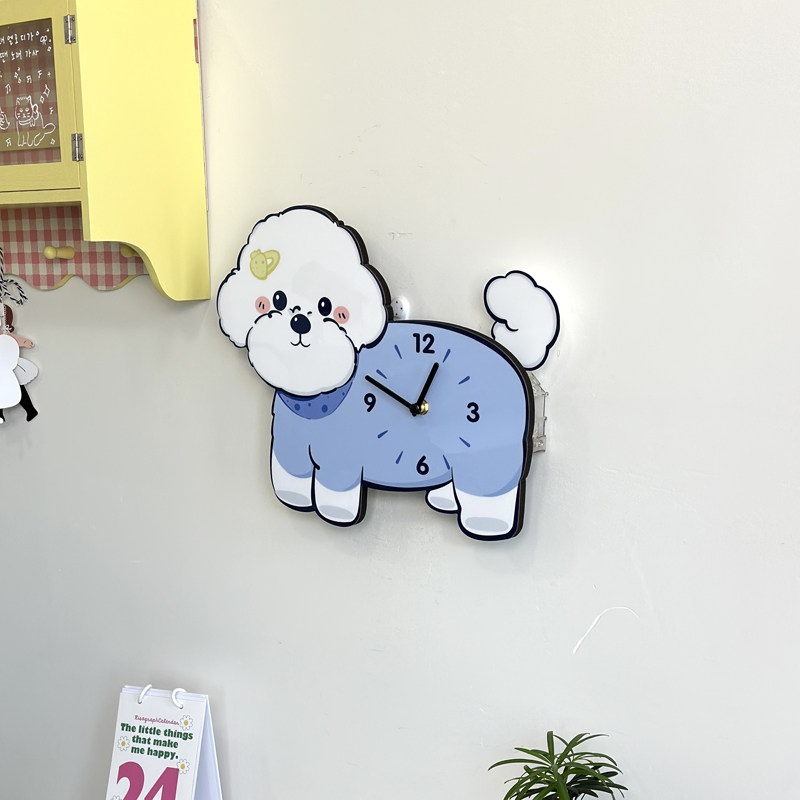 Оригинальные настенные часы с виляющим хвостом в виде бишон фризе, креативные декоративные бесшумные часы с милой собачкой