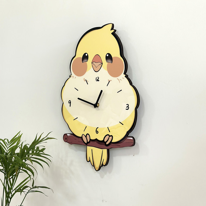 Мультяшные милые качающиеся настенные часы с попугаем для домашнего декора гостиной, креативные бесшумные часы без сверления