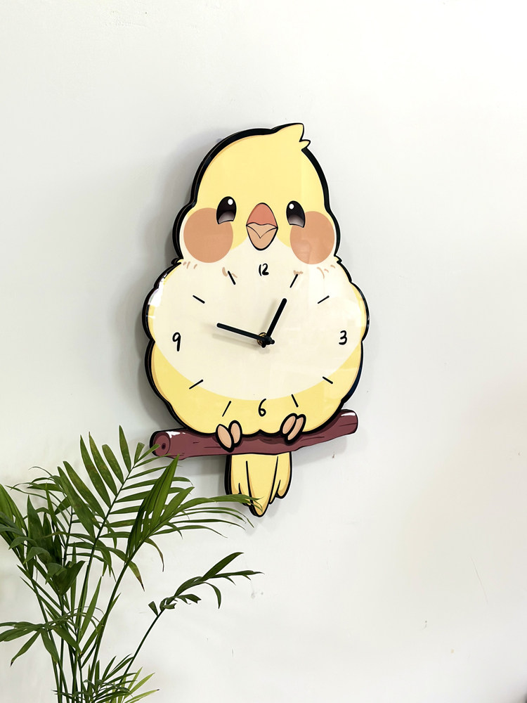 Мультяшные милые качающиеся настенные часы с попугаем для домашнего декора гостиной, креативные бесшумные часы без сверления