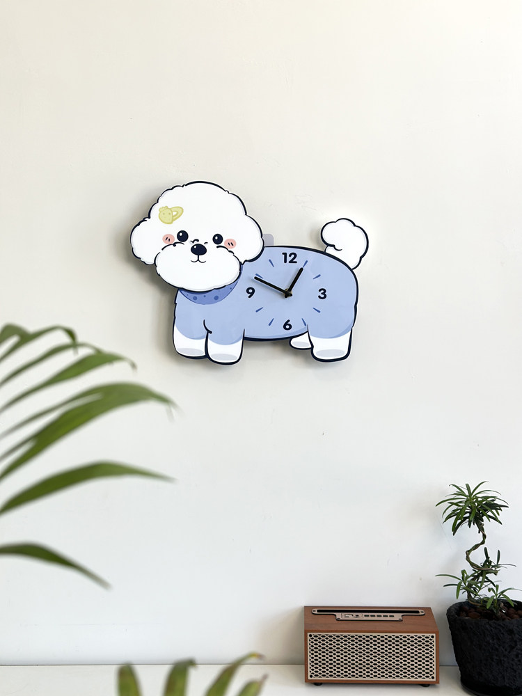 Оригинальные настенные часы с виляющим хвостом в виде бишон фризе, креативные декоративные бесшумные часы с милой собачкой