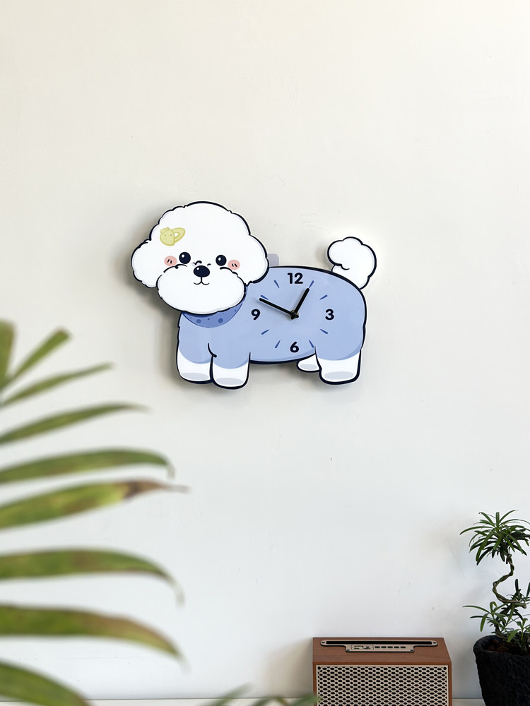 Оригинальные настенные часы с виляющим хвостом в виде бишон фризе, креативные декоративные бесшумные часы с милой собачкой