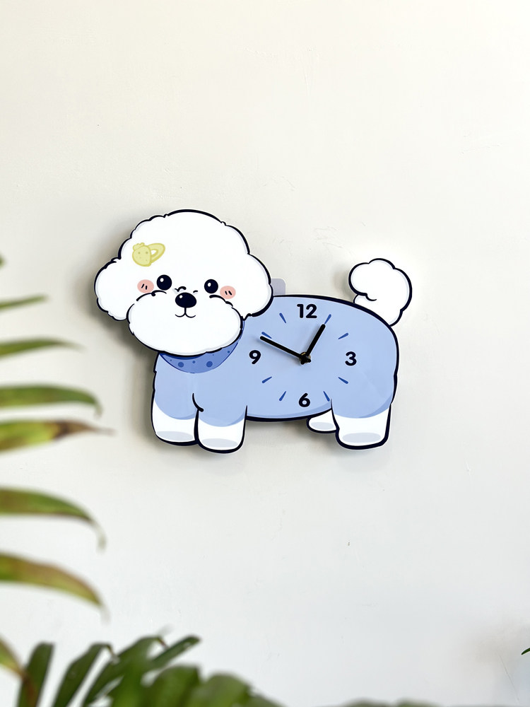 Оригинальные настенные часы с виляющим хвостом в виде бишон фризе, креативные декоративные бесшумные часы с милой собачкой