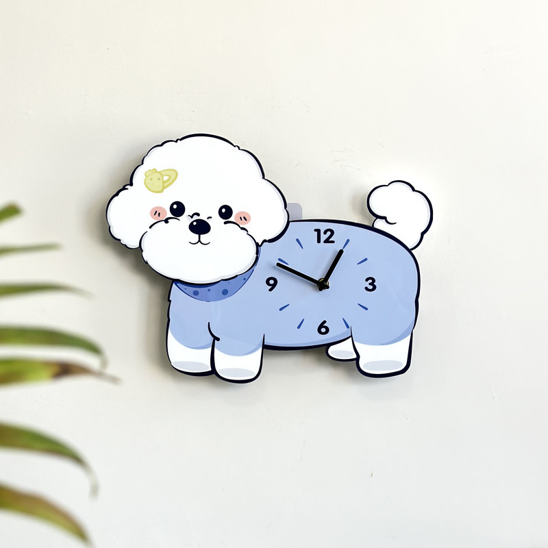 Оригинальные настенные часы с виляющим хвостом в виде бишон фризе, креативные декоративные бесшумные часы с милой собачкой
