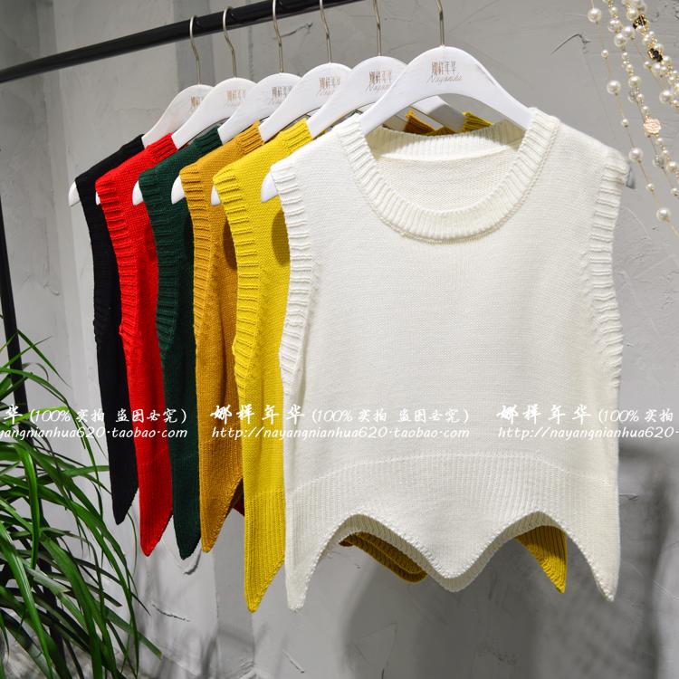 Phiên bản Hàn Quốc của áo thun gió đại học retro ngắn đan áo vest nữ mùa thu mặc áo len đáy áo vest áo ba lỗ nữ dáng rộng