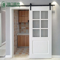 Kitchen barn door Light luxury hanging rail Modern simple solid wood sliding door Study partition glass bathroom door customization