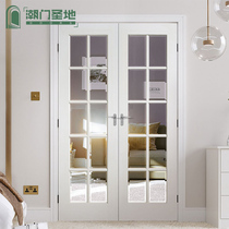 Double door wooden door Villa indoor open door Modern simple living room Solid wood glass door Custom Nordic door