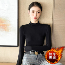 Black semi-high collar bottom-shirt woman inside lap 2022 autumn and winter foreign air new develed warm long sleeves 100 lap blouses