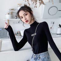 Semi-high-neck base shirt womens long-sleeved t-shirt 2021 new autumn and winter slim slim black tight top Korean ins