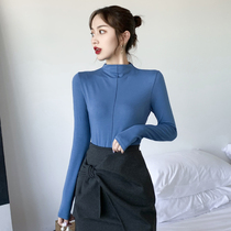 Semi-high collar stitching base shirt womens long-sleeved solid color Korean slim autumn and winter top 2020 new summer t-shirt ins