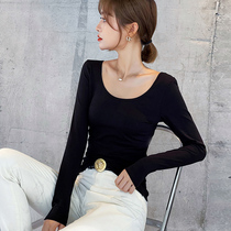 U Collar Bottom Shirt Woman Low Collar Internal lap Winter Ocean Gas 100 lap 2022 new large neckline Long sleeves Tight Jacket