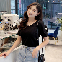 Loose short-sleeved t-shirt white womens cotton half-sleeve base shirt body top thin 2021 new summer v-neck