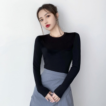Black long-sleeved base shirt t-shirt womens 2021 autumn and winter new round-neck top velvet thickened with warm cotton