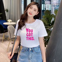 Black and white t-shirt womens summer cotton loose short-sleeved half-sleeve Korean version of the wild top large size cotton ins tide round neck