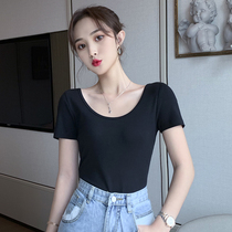 u-neck base shirt womens short-sleeved slim slim 2021 new Korean version of the top ins tide white t-shirt with sexy