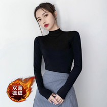 Semi-high collar derveled undershirt female inner hitch winter ocean gas plus suede warm blouse 2021 new tight long sleeves