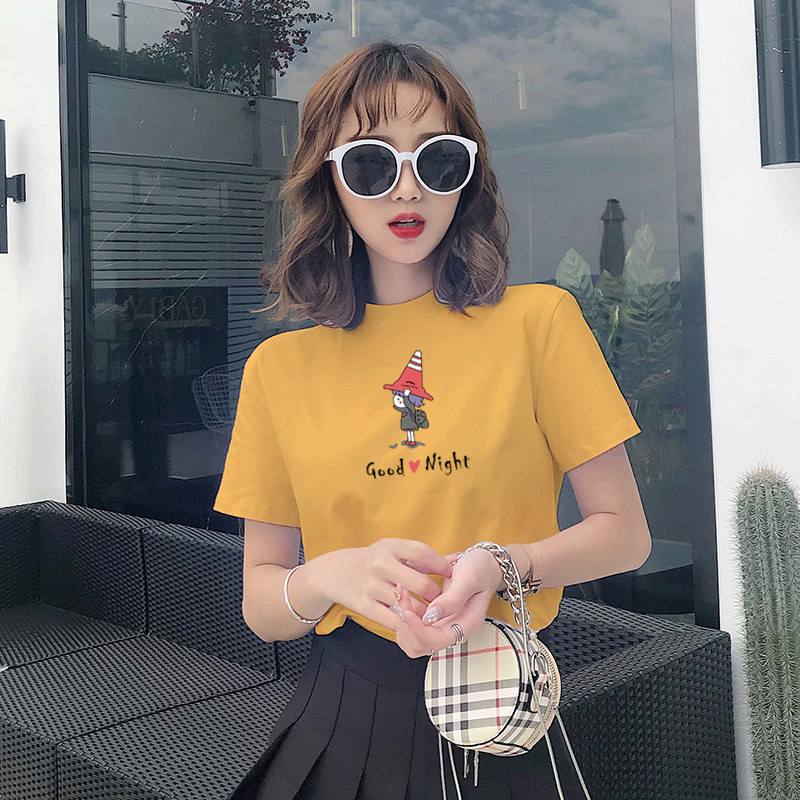 Short-sleeved t-shirt women's white semi-high collar loose 2021 new summer pure cotton top Korean version net red ins tide super fire