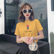 Short-sleeved t-shirt womens white semi-high collar loose 2021 new summer pure cotton top Korean version net red ins tide super fire