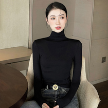 Black Modale High collar beating undershirt woman 2021 autumn winter new foreign air inside lap with long sleeves plus velvet tight blouses