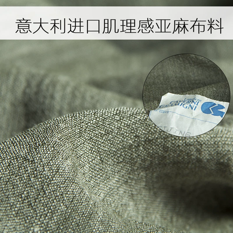 Vải lanh nhập khẩu Ý vải lanh quân đội màu xanh lá cây nhuộm kết cấu sợi vải lanh nhẹ cổ điển phù hợp với vải - Vải vải tự làm