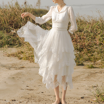 21 Autumn New wear multi-level super fairy retro Hepburn court slim niche mesh a-shaped skirt