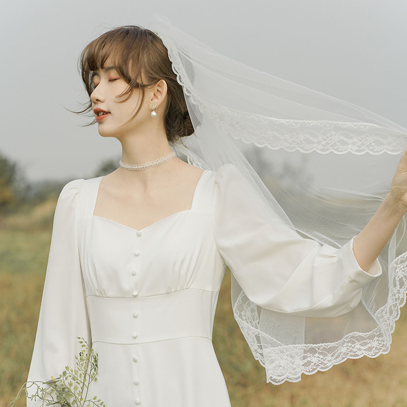 Mori retro vintage lace lace bride photo travel photography simple fairy hairpin short hair soft veil