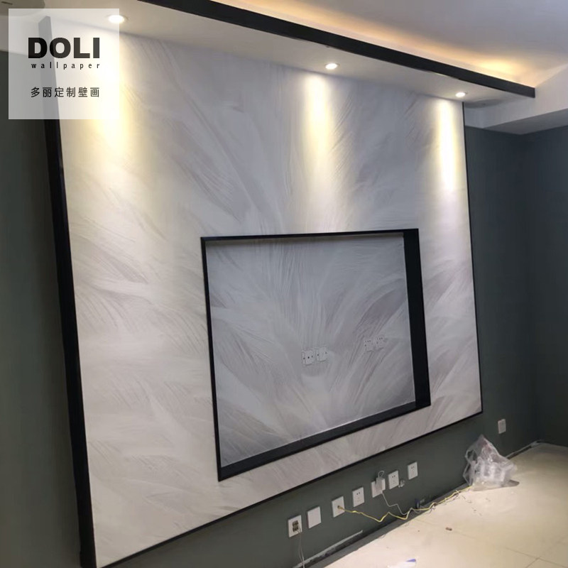 Living room TV wall cloth net red background wall custom mural gray white sofa dining room seamless wall cloth non-woven 20