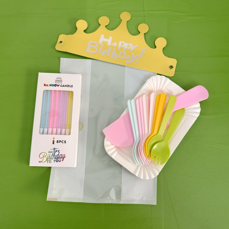 Birthday Party Tableware Set, Environmentally Friendly Disposable Paper Plates, Forks and Spoons, Birthday Supplies, Cake Knife, Fork, Plate, Hat Combination
