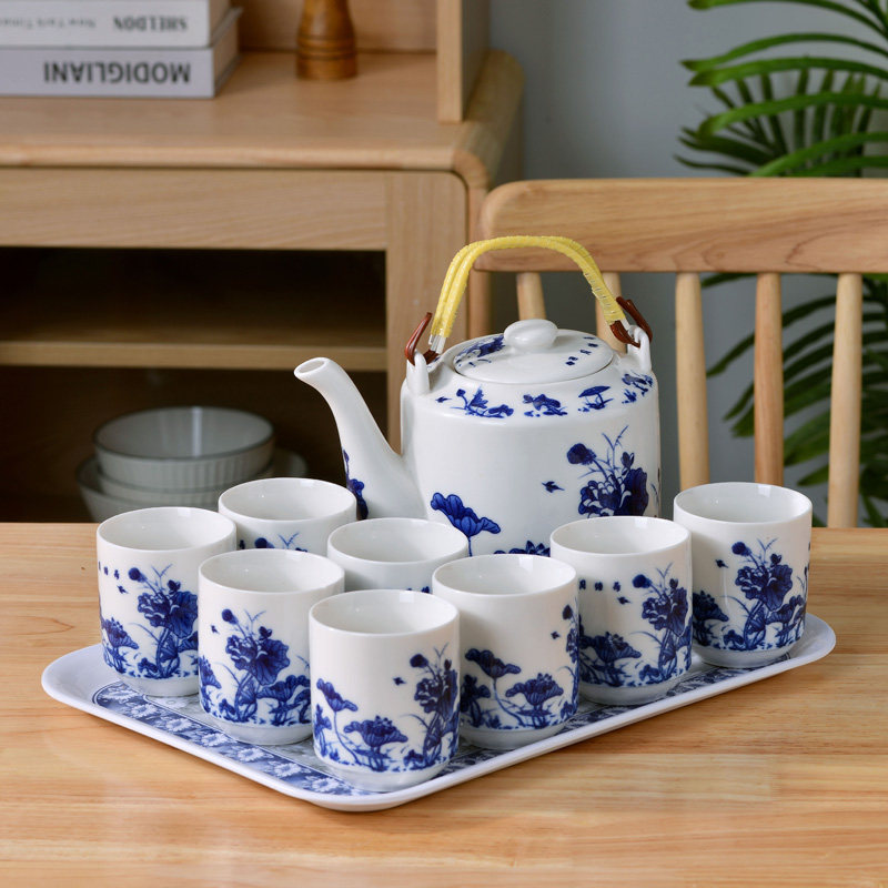 Jingdezhen tea set green flower china with tea plate household full set of large ceramic teapot teapot