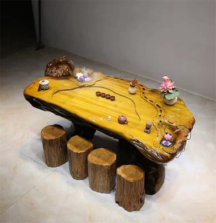 Jinsi Nanmu root khắc bàn trà nhà ban công Kung Fu bộ trà gốc cây Haigen khắc bàn cà phê gỗ rắn bàn trà - Các món ăn khao khát gốc bàn thờ ông địa bằng gốc cây