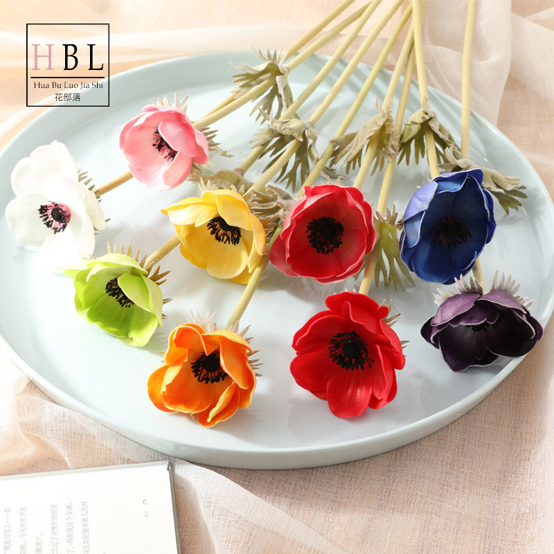 Feel PU single anemone grass pattern rose simulation flower fake flower vase flower arrangement home interior living room decoration