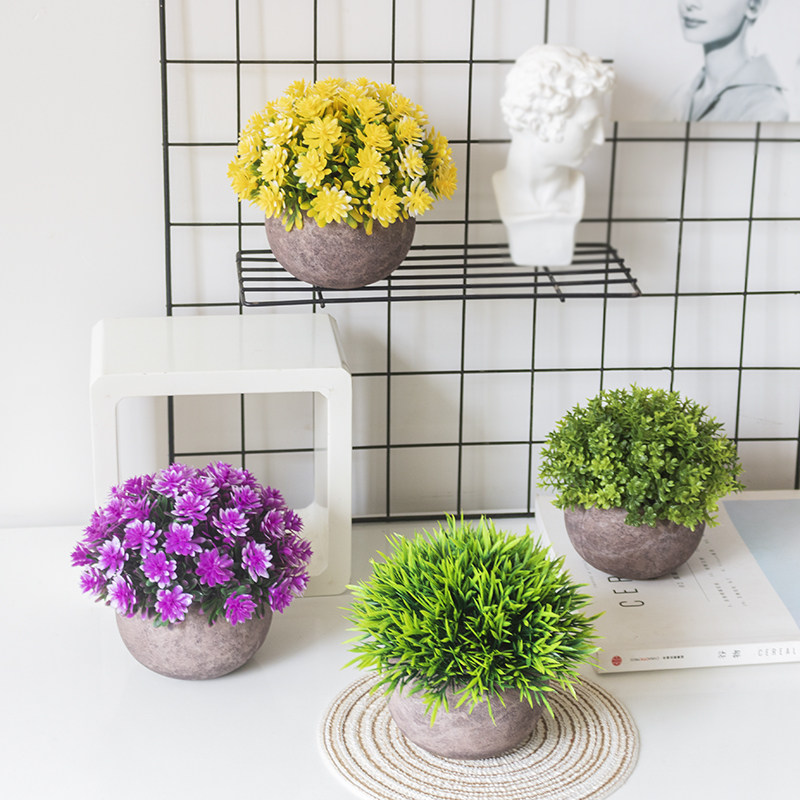 Creative Nordic emulated plant spherical fake flower small potted plant pendulum piece plastic flower green planting desktop cabinet decoration furnishing