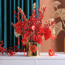 New Residence Jo Relocation Emulation Flowers Fake Flowers Chinese Red Hair Fruits Winter Green Red Fruits Flower Arrangement Pendulum Pieces New Year Living-room Decorations
