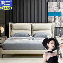 Modern minimalist bed leather upholstery Italian style light luxury master bedroom double 1 8 meters wedding bed high-end simple 1 5 large leather