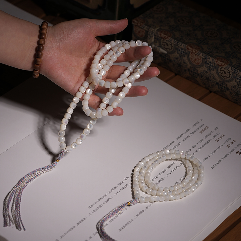 Handmade Tibetan-Style Old-Style Prayer Beads with 108 Pieces of Mother-Of-Pearl from Shanhai Guo, Made from Old Fish Bones and Australian White Mother-Of-Pearl Handmade Tibetan-Style Old-Style Prayer Beads with 108 Pieces of Mother-Of-Pearl from Shanhai Guo, Made from Old Fish Bones and Australian White Mother-Of-Pearl