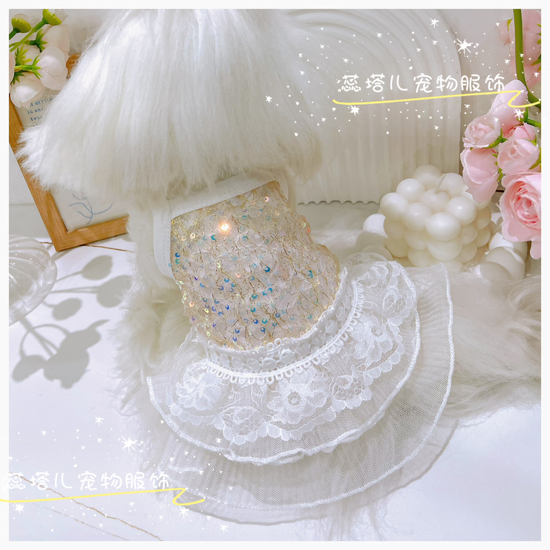 Dog Clothes Maltese Cool Breathable Skirt Lace Sequin Pet Teddy Bichon Small Body Suspender Gauze Skirt