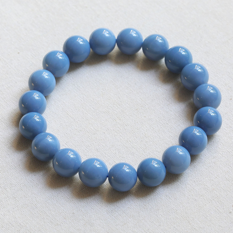 Natural Blue Opal Bracelet Blue Opal Round Bead Bracelet Morandi Blue Opal Retro Fashion Women's Jewelry