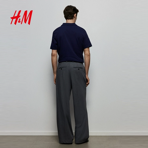 Мужская рубашка-поло HM, осенний хлопок пике в деловом стиле, лацкан с полурасстегнутыми пуговицами, планка с короткими рукавами, топ 1209183