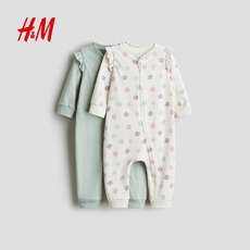 Комбинезон, Ползунки, Боди hm童装女婴连身衣2件装夏季冬级新款翻折领印花连身睡衣1085413 H&M