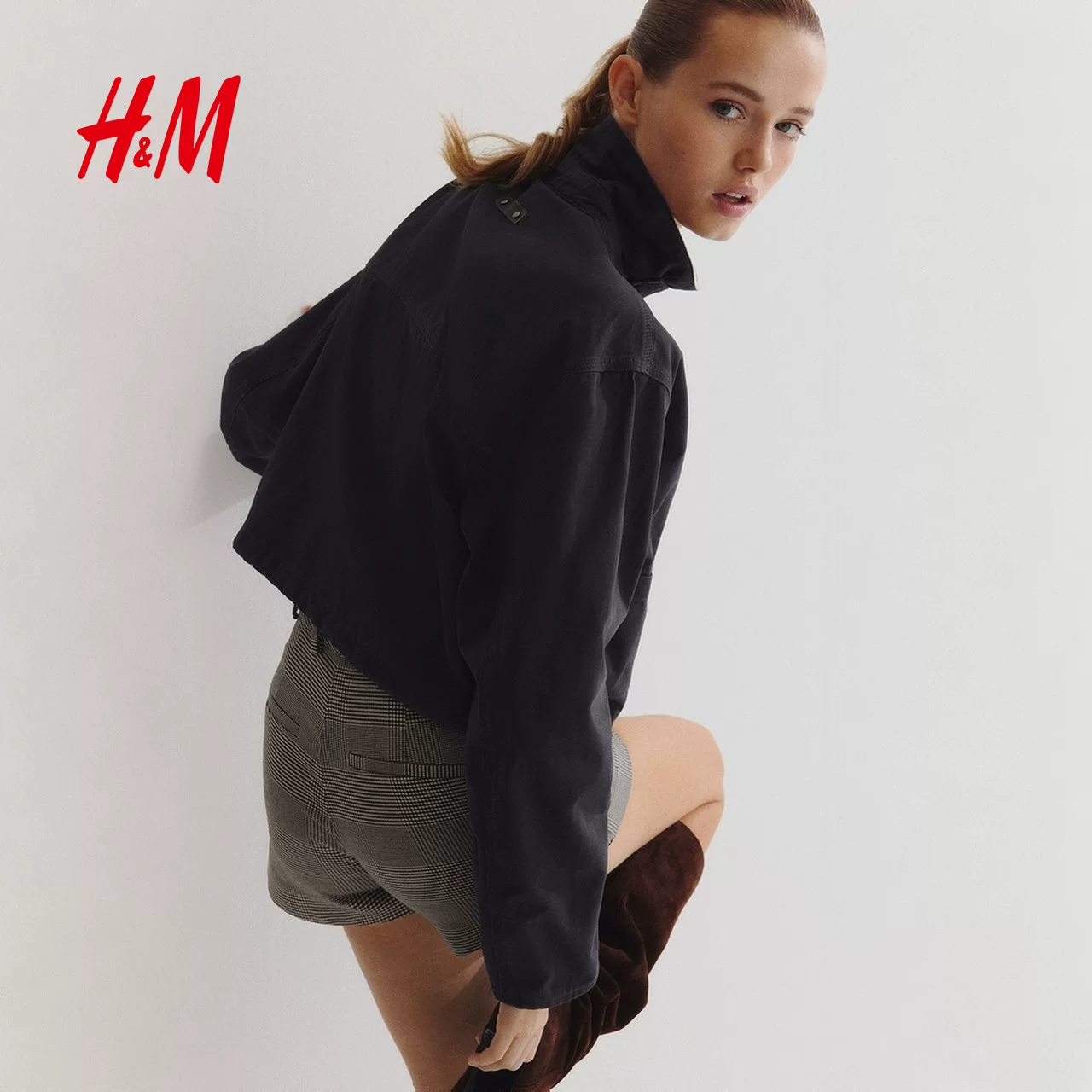 Короткая женская куртка H&M, канвас с вельветовым воротником, ретро-рабочий стиль