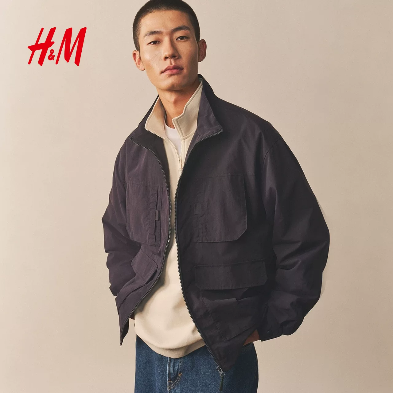 Куртка HM мужская, стиль ранчо, свободный крой, нейлоновая куртка с молнией, 1300902