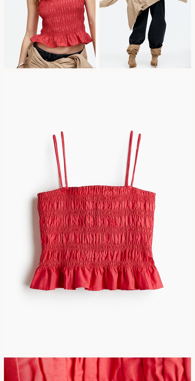 Топы/майки hm女装吊带春季时尚方领修身显瘦缩褶吊带背心衫1275284 H&M