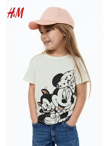 [Smiley Joint name] HM Детская одежда Девушка T -Fringts в летних дофаминовых повседневных припечатках с коротким рукавом топ 1036269