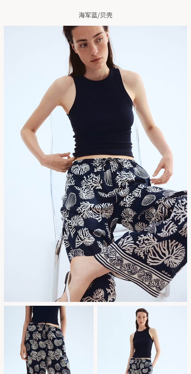 H&M Летние хлопковые штаны, тонкий хлопок, свободный прямой крой, 100 