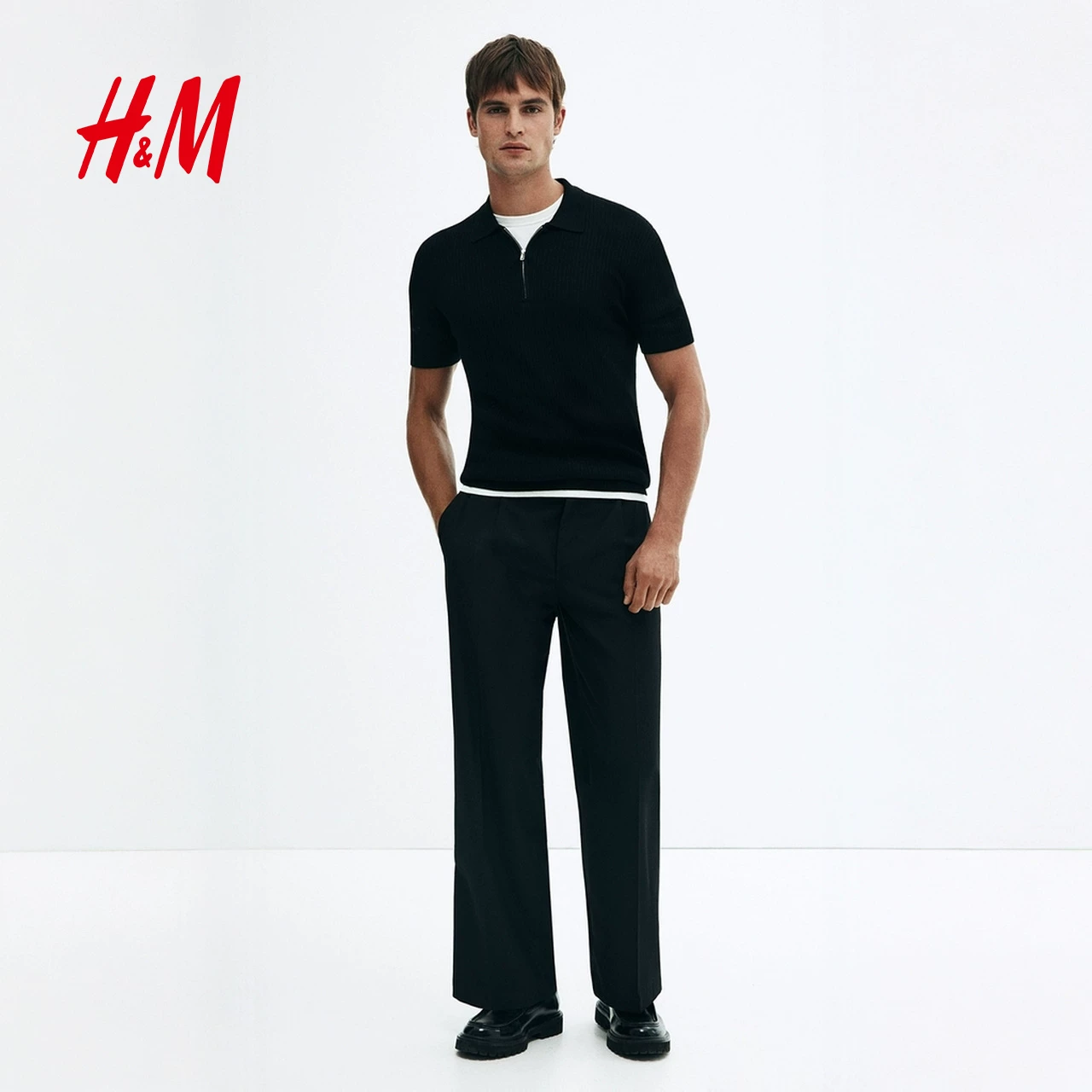 Поло летнее от H&M с молнией, облегающий