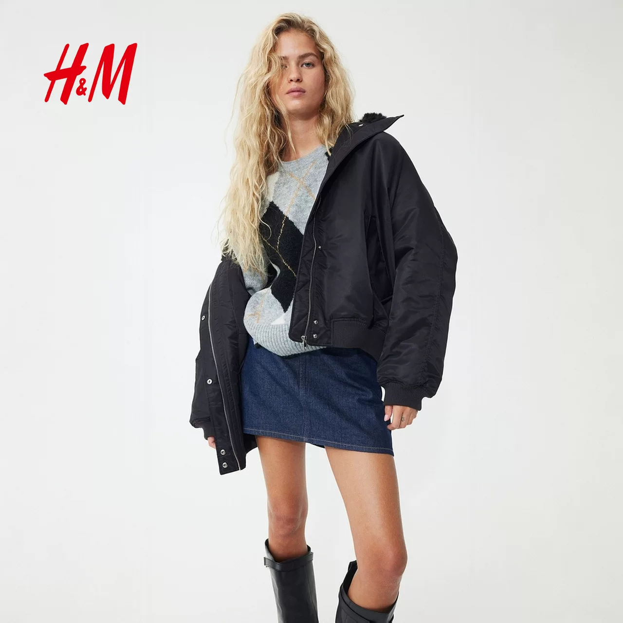 HM winter women's large size bomber jacket 1301796